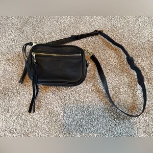 Aimee Kestenberg Black Leather Crossbody Small Handbag Purse Gold Hardware